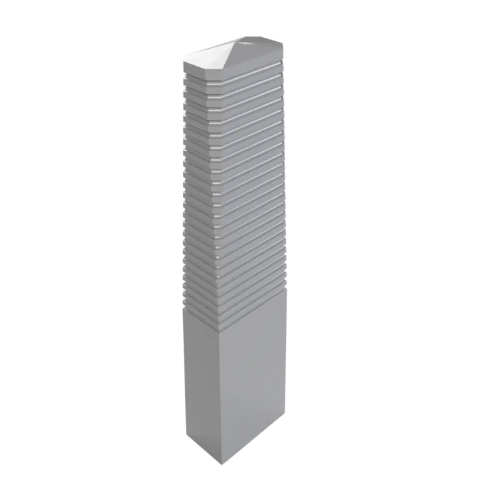 Camden standard polymer bollard in grey, 245mmx140mm, front view, Townscape Products                            