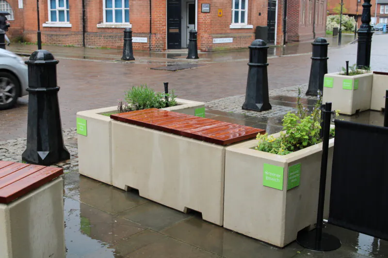 Ipswich Seating and Planters St Peters Street landscaping Street furniture | landscape seating Unity